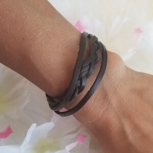 Dark brown braided faux leather bracelet
